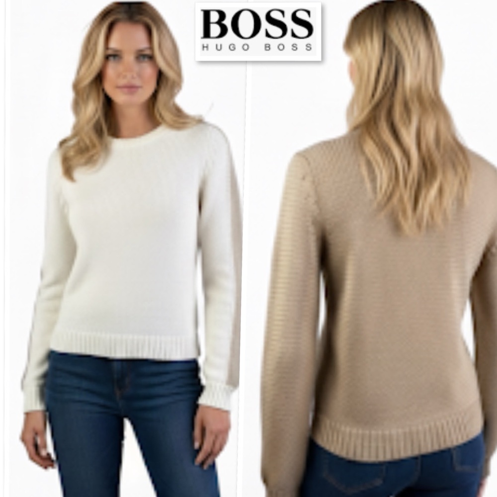 BOSS Hugo Boss Made In Italy Flily 100% Cotton Color Block Sweater Pullover Sz S